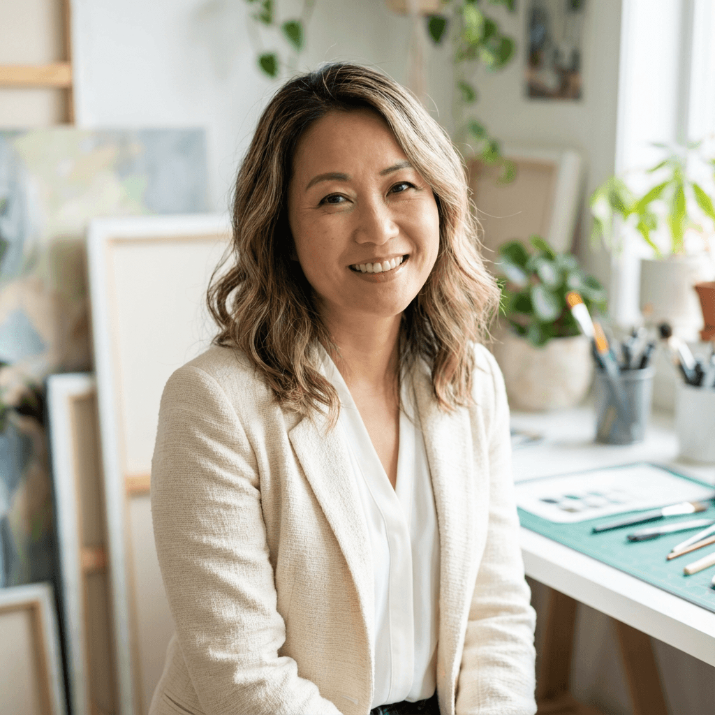 Margaret Chen with a small senior dog