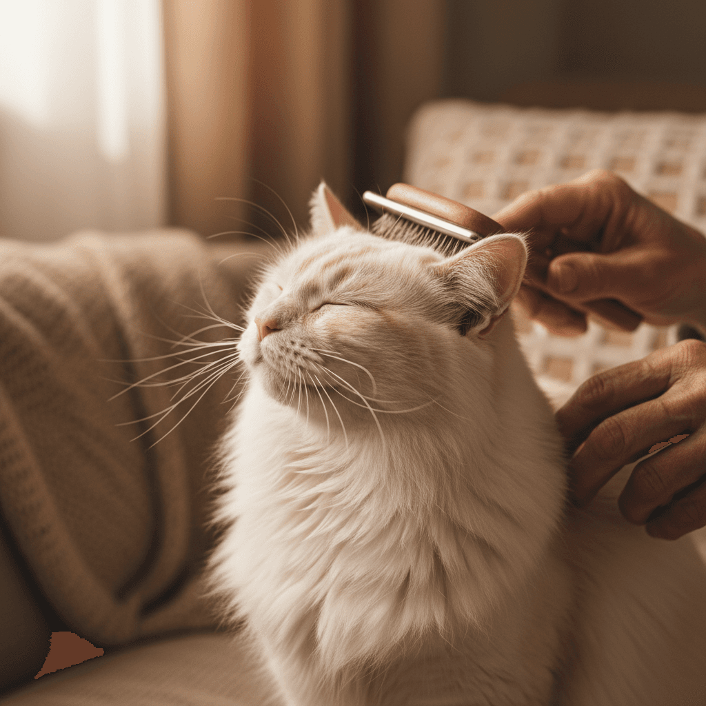 Cat getting head scratches from a caring hand